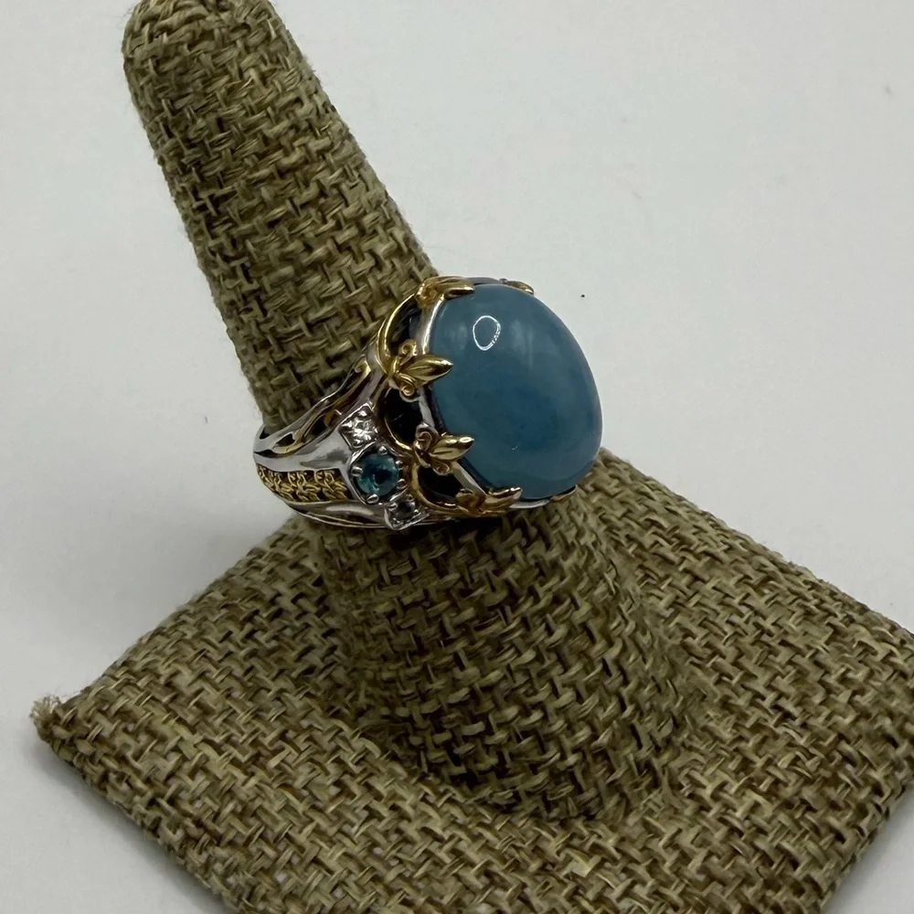 Gems En Vogue Aquamarine 925 Ring Sz 7.75